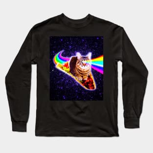 Rainbow Laser Eyes Galaxy Cat Riding Taco Long Sleeve T-Shirt